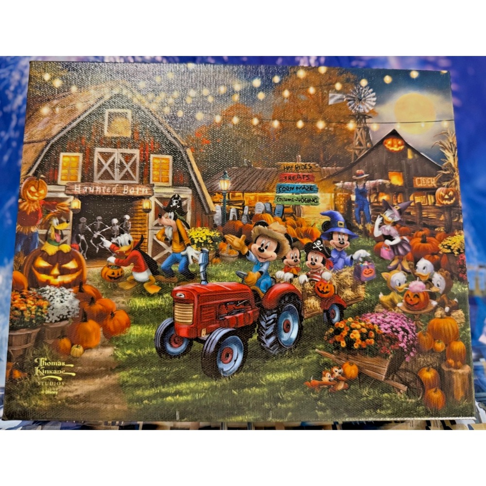 Disney Parks Mickey Haunted Barn Halloween Fall Canvas Wrap Thomas Kinkade 6x8"